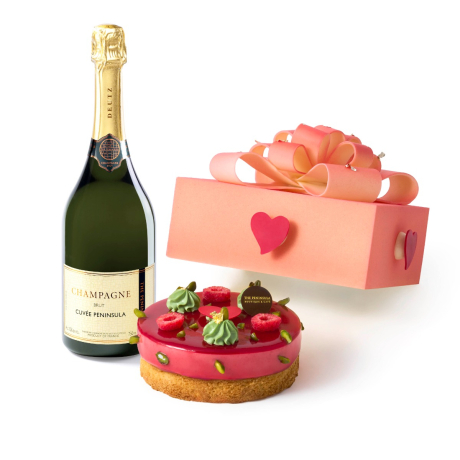 A Toast to Mum - Raspberry Pistachio in Hand-made Chocolate Box and Champagne Set (Special Edition)